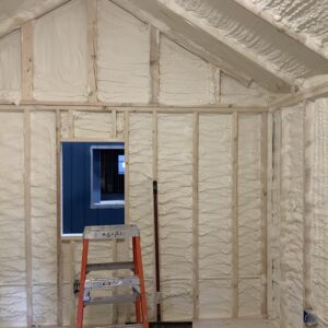 interior of shed spray foamed